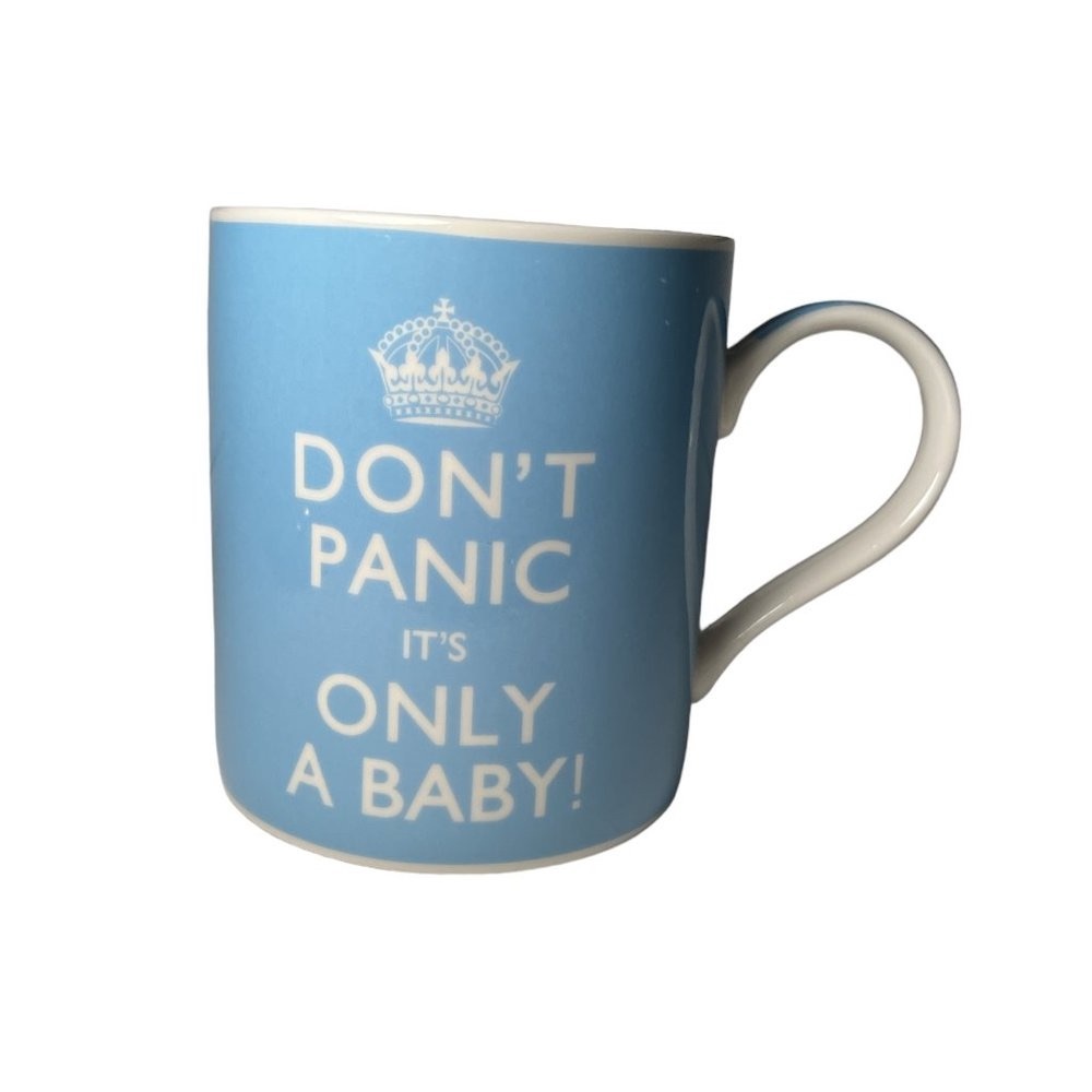 COPY - KENT POTTERY Mug 'Don't Panic It's Only A Baby' Blue Baby Boy 12 oz**READ